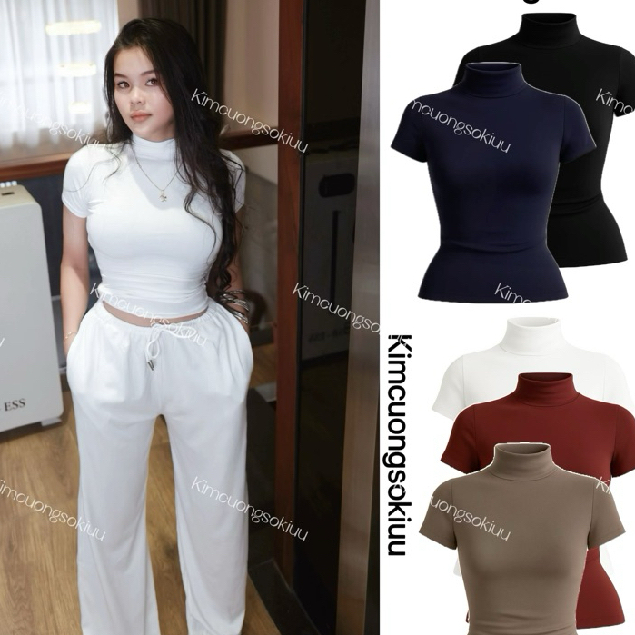 Kimcuongsokiuu Áo cổ lọ thắt eo ôm body phong cách đơn giản và thời trang | BigBuy360 - bigbuy360.vn