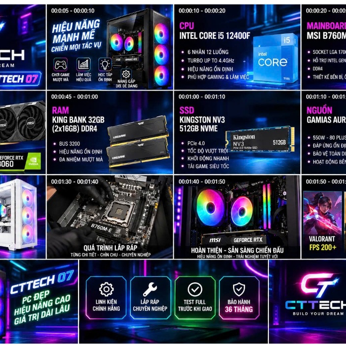 Bộ máy CTTECH 07 MSI RTX 3060 12GB / I5-12400F / MSI B760M-E / RAM 32GB / SSD NVMe 512GB / Mới BH 36 Tháng | BigBuy360 - bigbuy360.vn