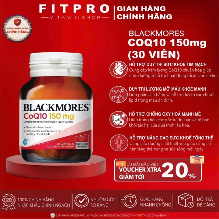 Viên Uống Blackmores CoQ10 150mg (30 Viên), Hỗ trợ Sức Khỏe Tim Mạch, Năng Lượng, Chống Oxy Hóa
