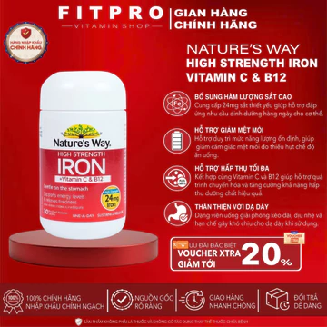 Nature’s Way High Strength Iron – Viên Uống Sắt Hữu Cơ Hỗ Trợ Thiếu Máu, Tăng Năng Lượng (30 Viên)