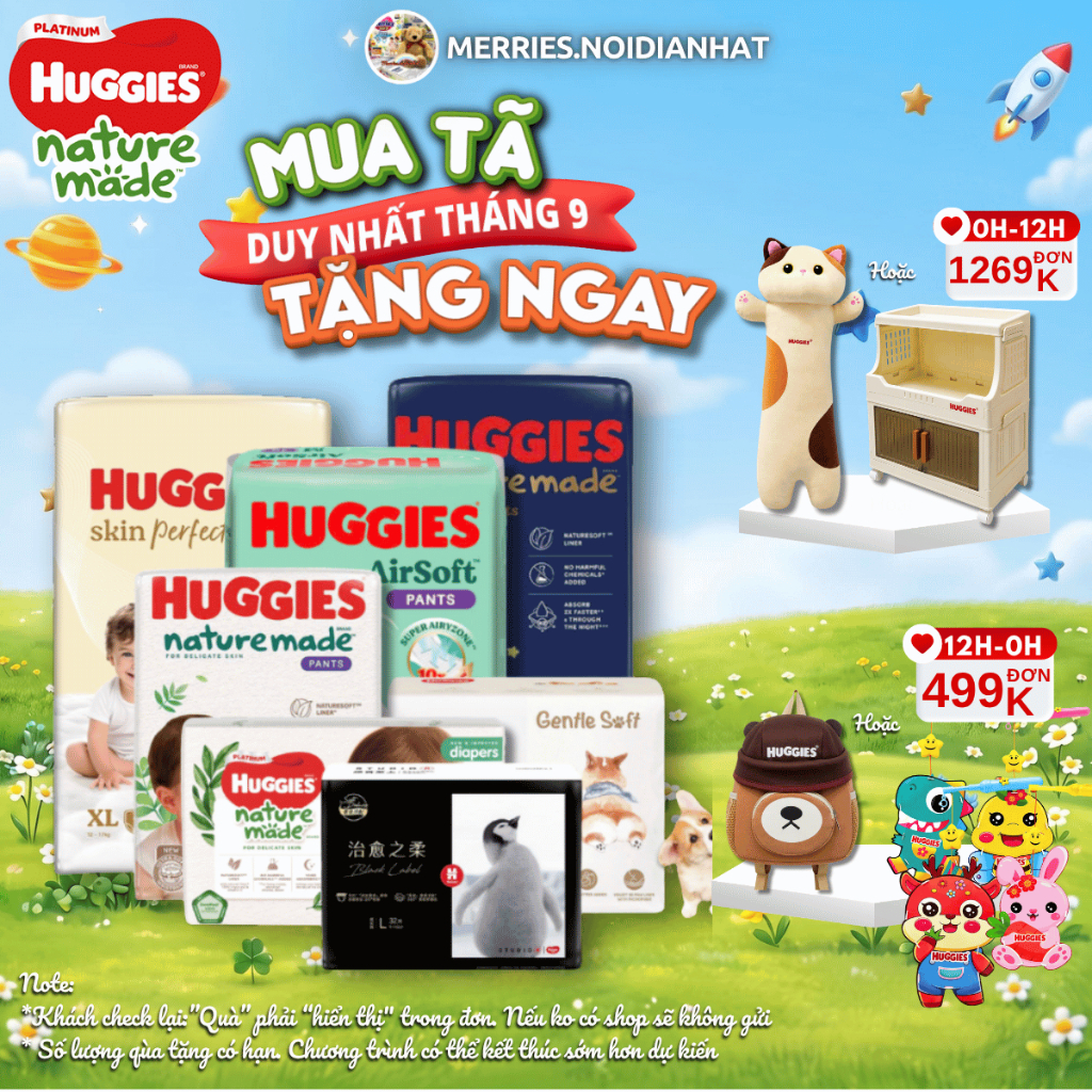 [TẶNG LỒNG ĐÈN] Bỉm HUGGIES NATURE MADE size M58/L44/XL 38/XXL26/S82/NB60