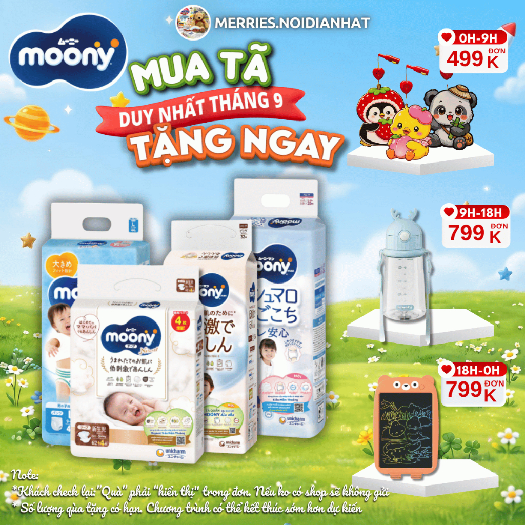 [TẶNG LỒNG ĐÈN ]Tã Bỉm MOONY NATURAL dán/quần NB62/S58/M46/L38/L36/XL32