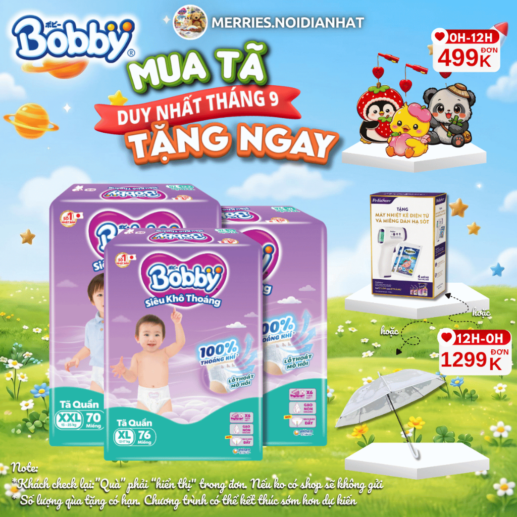 [TẶNG LỒNG ĐÈN] Tã BOBBY ULTRA đủ size M96/L88/XL74/XXL70 siêu nhiều miếng