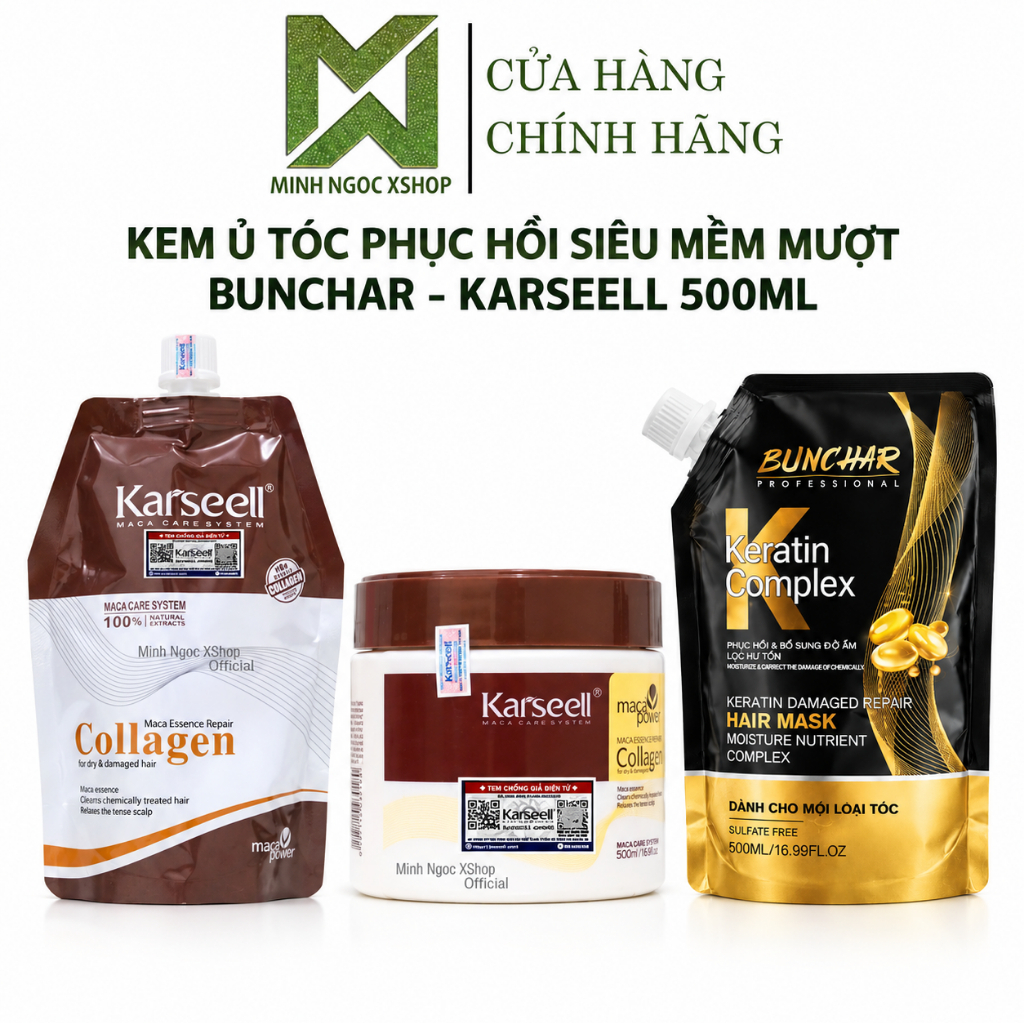 Kem ủ tóc phục hồi siêu mượt Collagen Karseell - Bunchar 500ML, tóc đẹp chuẩn salon ngay tại nhà