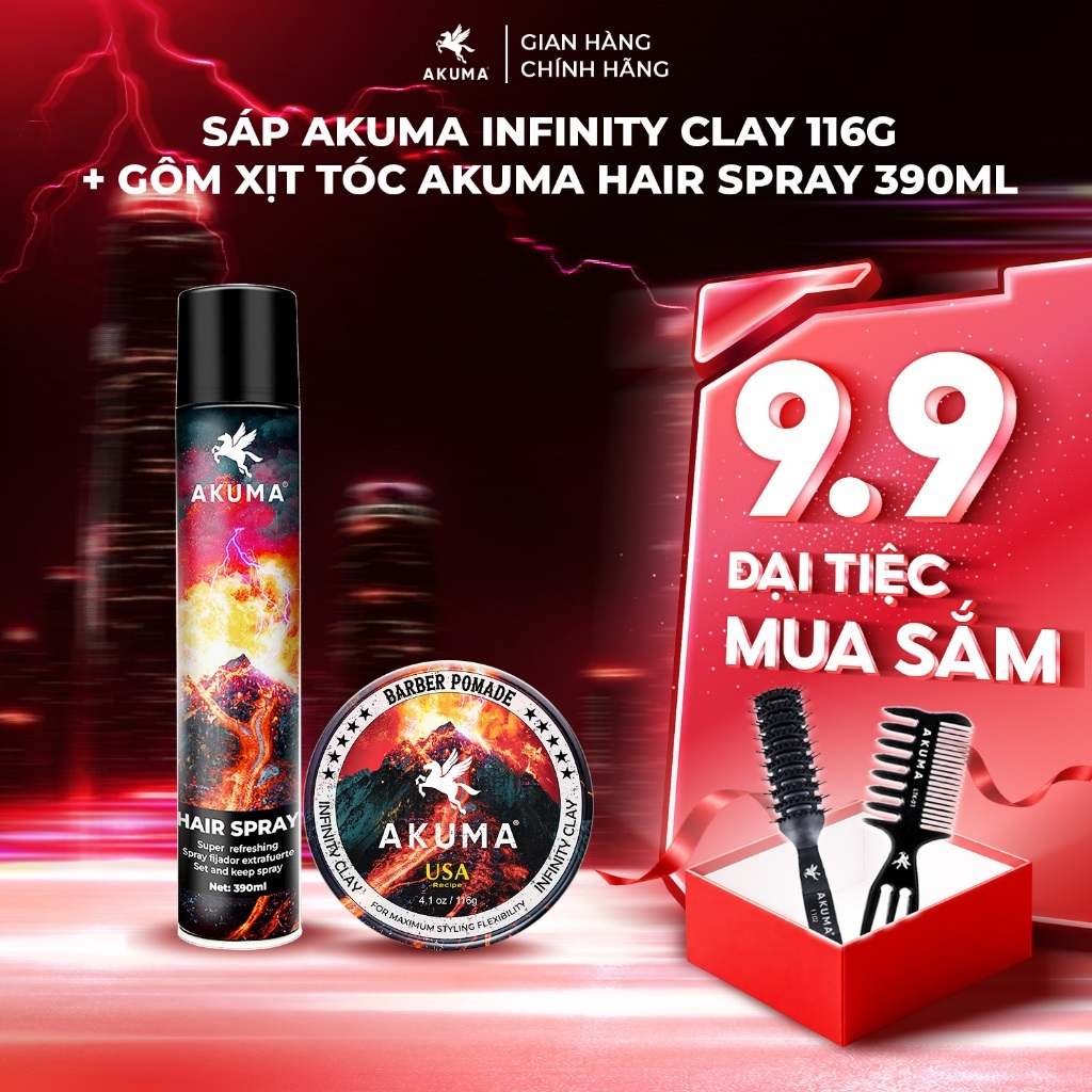 [COMBO] Sáp Vuốt Tóc, Gôm Xịt Tóc, Xịt Tạo Phồng Tóc AKUMA Hàng Chính Hãng, Giữ Nếp Lâu Tạo Kiểu Chuẩn Salon