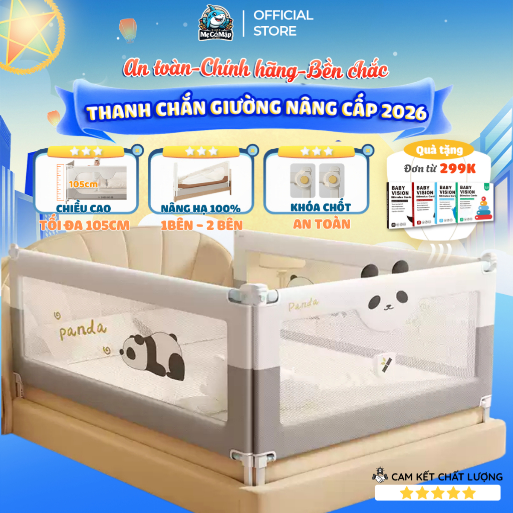 (Mẫu Mới) Thanh Chắn Giường Cho Bé Nâng Cấp 2026, Chắn Giường Pakey Nâng Hạ 1&2 Bên Chiều Cao Tối Đa 105cm