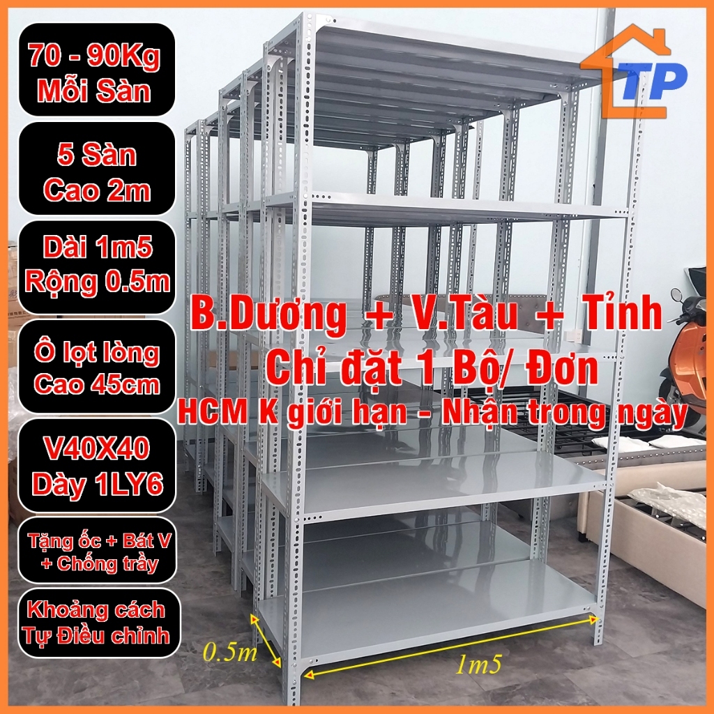 {Hàng dày} Kệ sắt Tiến Phát kệ v lỗ dài 1m2 x rộng 0.3m x cao 2m 1m8 1m5 kèm ốc bát sơn tĩnh điện