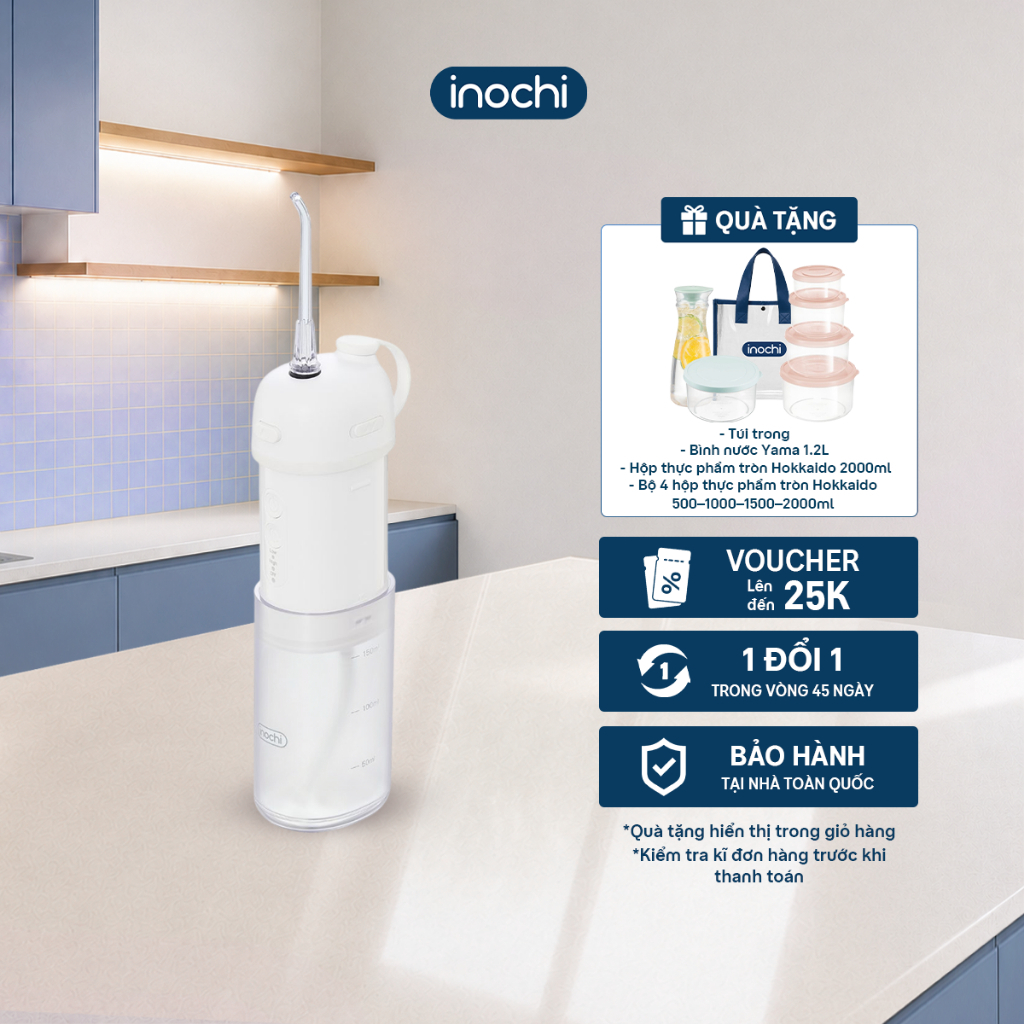 Máy Tăm Nước Gấp Gọn Inochi Okina - Máy Tăm Nước Mini Cầm Tay Du Lịch Chống Nước IPX7, 3 Chế Độ Làm Sạch