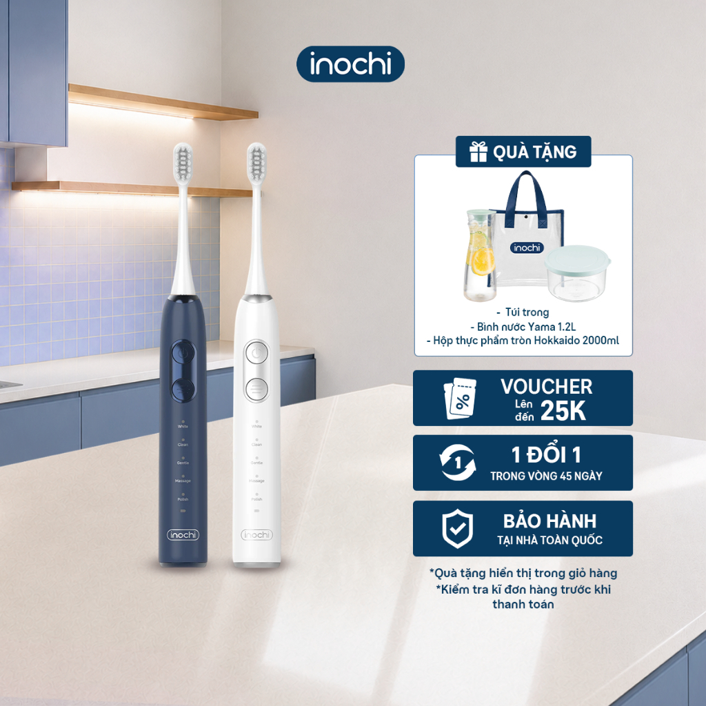 Bàn chải điện sóng âm Okina Lite SG-2808 - Pin 2000mAh - 5 Chế độ rung nhẹ dịu - Bảo vệ nướu, Trắng răng