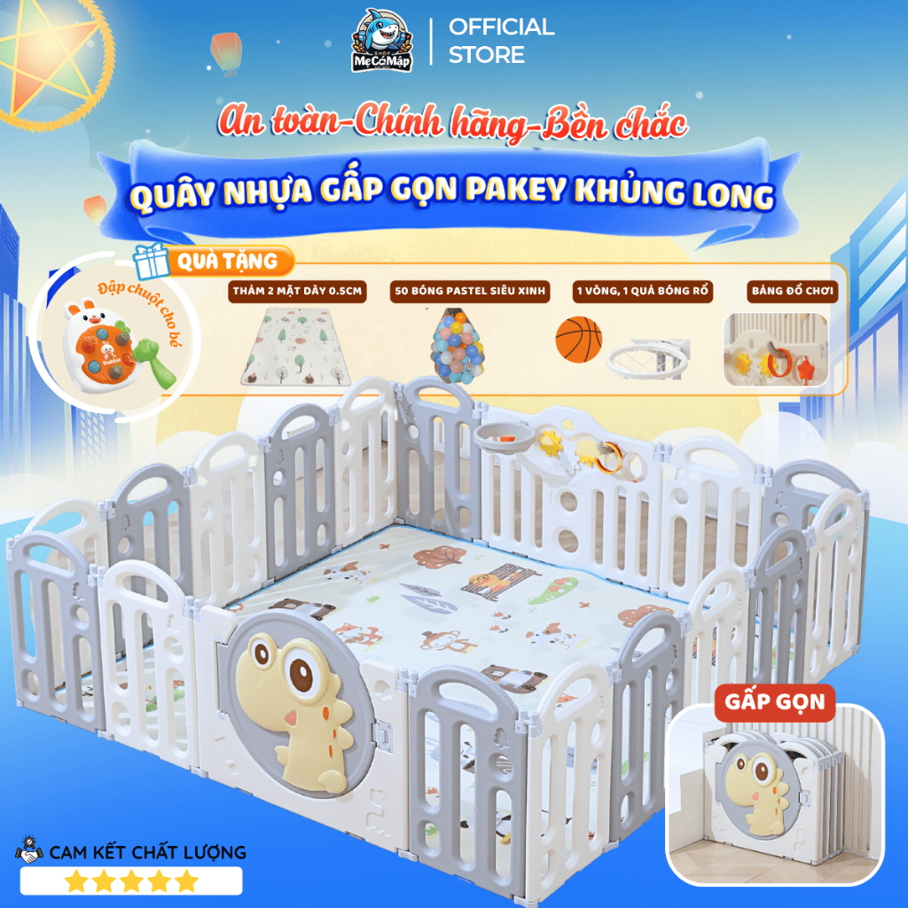 [Mẫu Mới 2026] Quây Cũi Cho Bé Tặng Bóng- Thảm- Bóng Rổ, Quây Cũi Nhựa Gấp Gọn An Toàn Cho Bé, Bảo Hành Trọn Đời