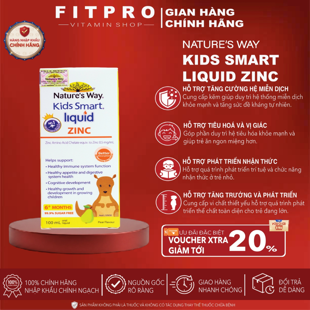 Siro Kẽm Cho Trẻ Em Nature’s Way Liquid Zinc (100ml), Tăng Cường Miễn Dịch, Ăn Ngon Khỏe Mạnh
