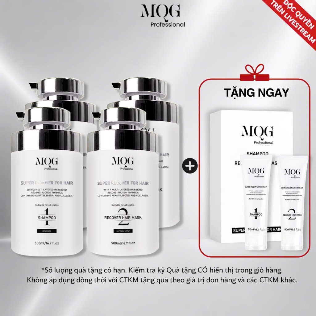 (COMBO 4) MQG 2 Dầu Gội 2 Dầu Hấp Kit Mini Phục Hồi Hư Tổn Keratin Biotin Collagen Chuẩn Salon