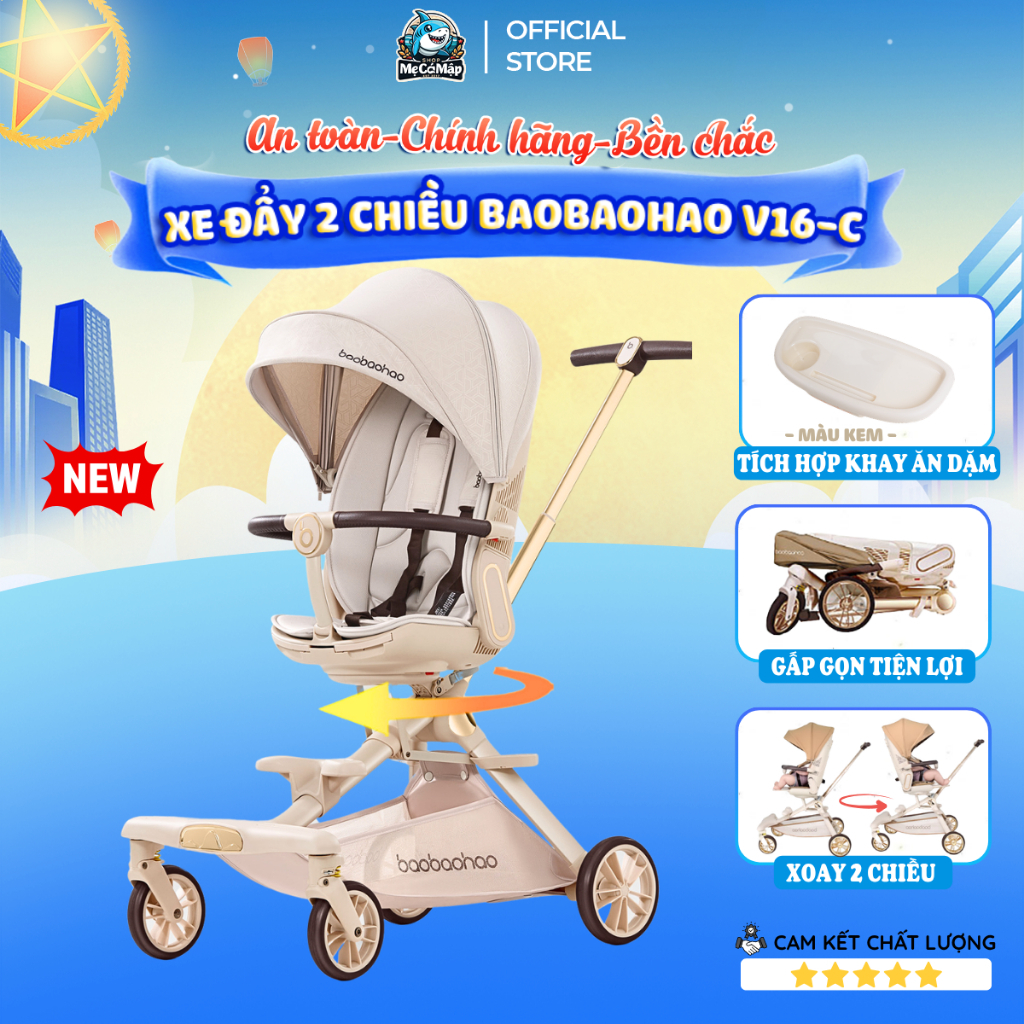 Xe Đẩy Cho Bé Baobaohao V16-C Chính Hãng, Xe Đẩy Gấp Gọn Xoay 2 Chiều Tiện Lợi, Giảm Rung Lắc Tối Đa