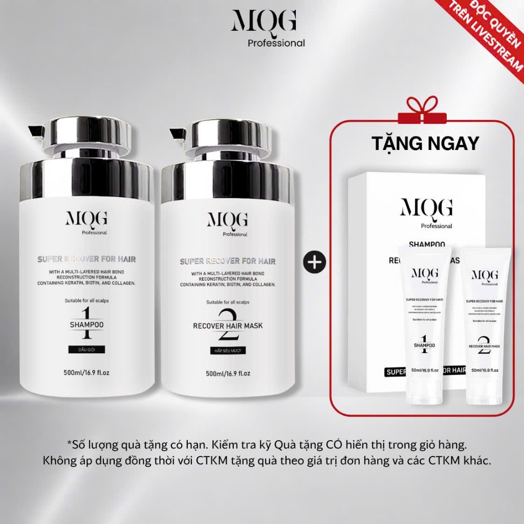 (COMBO 2) MQG Dầu Gội Hấp Kit Mini Phục Hồi Giảm Gãy Rụng Keratin Biotin Collagen Chuẩn Salon