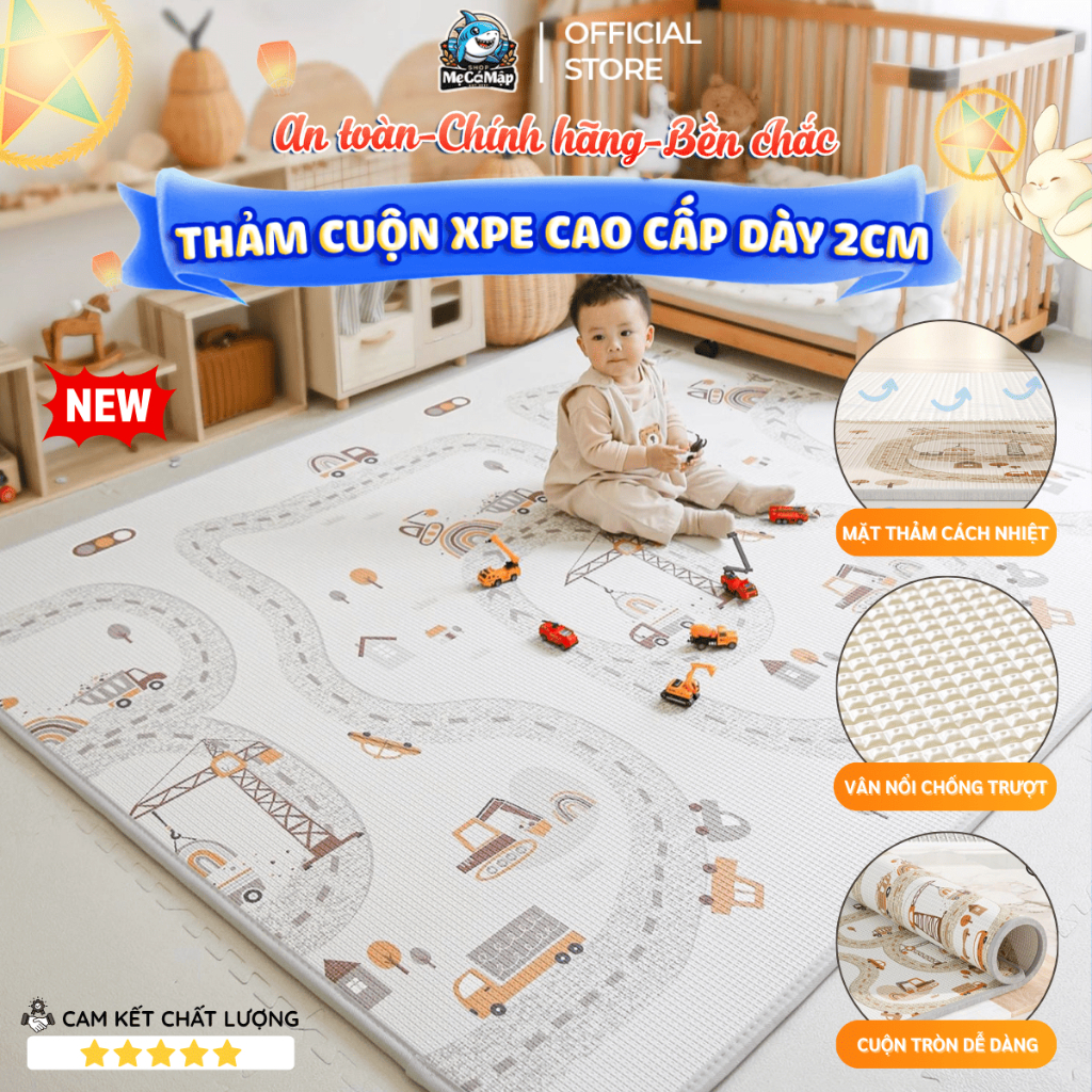 Thảm Xốp Cho Bé Pakey Chống Nước, Thảm Cuộn Phủ XPE 2 Mặt Họa Tiết Dày 2cm Cho Bé Tập Bò Tập Đi