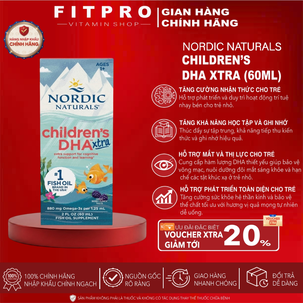 Siro Dầu Cá Nordic Naturals Children’s DHA Xtra (60ml) Phát Triển Trí Não, Tăng Nhận Thức Cho Trẻ Em