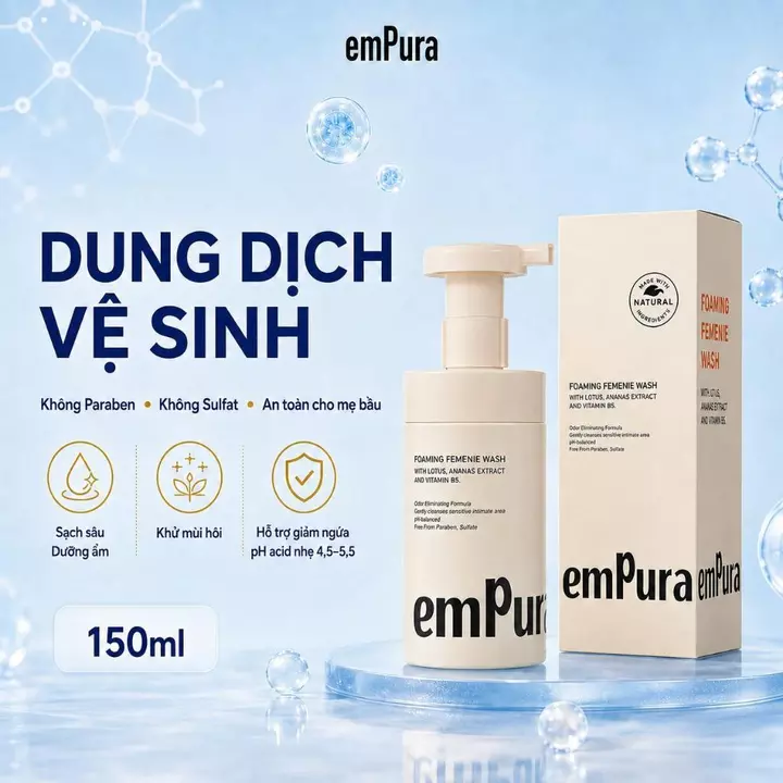 Bọt Vệ Sinh Nữ Dung Dịch Vệ Sinh Cho Nữ EmPura Giúp Ngừa Viêm, Giảm Ngứa, Khử Mùi 150ml
