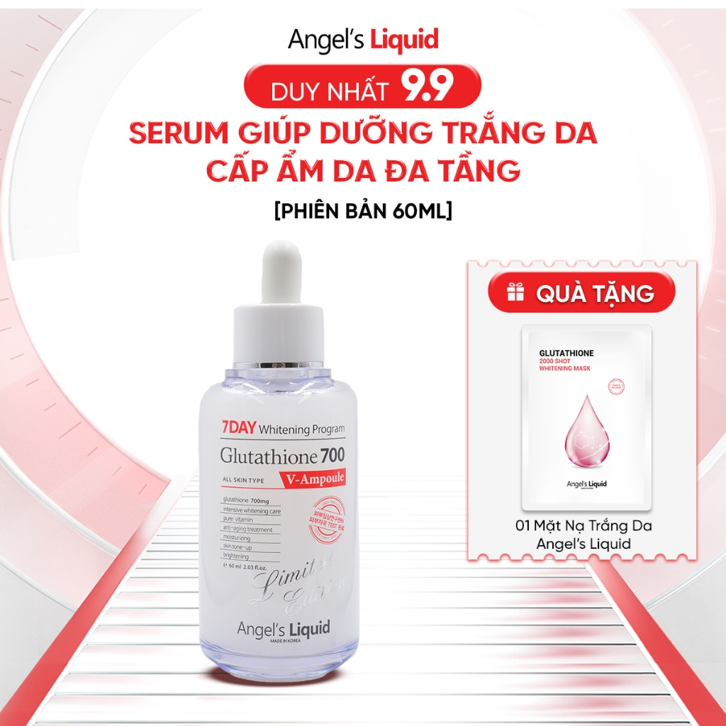PHIÊN BẢN 60ML] Serum Làm Trắng, Dưỡng Ẩm Và Làm Chậm Lão Hoá Da Glutathione 700mg + HA Angel's Liquid 7Day 60ml