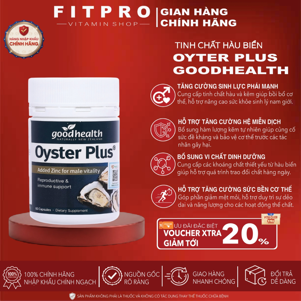 Viên Uống Hàu Biển Goodhealth Oyster Plus (60 Viên) Bổ Sung Kẽm Tăng Cường Sinh Lý, Sức Đề Kháng Nam