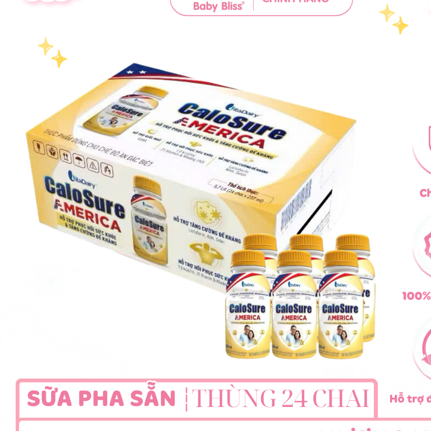 [1 THÙNG 24 CHAI] Sữa Nước CaloSure America VitaDairy 237ml - Dinh Dưỡng Phục Hồi Sức Khỏe, Tăng Đề Kháng &Giúp Ngủ Ngon