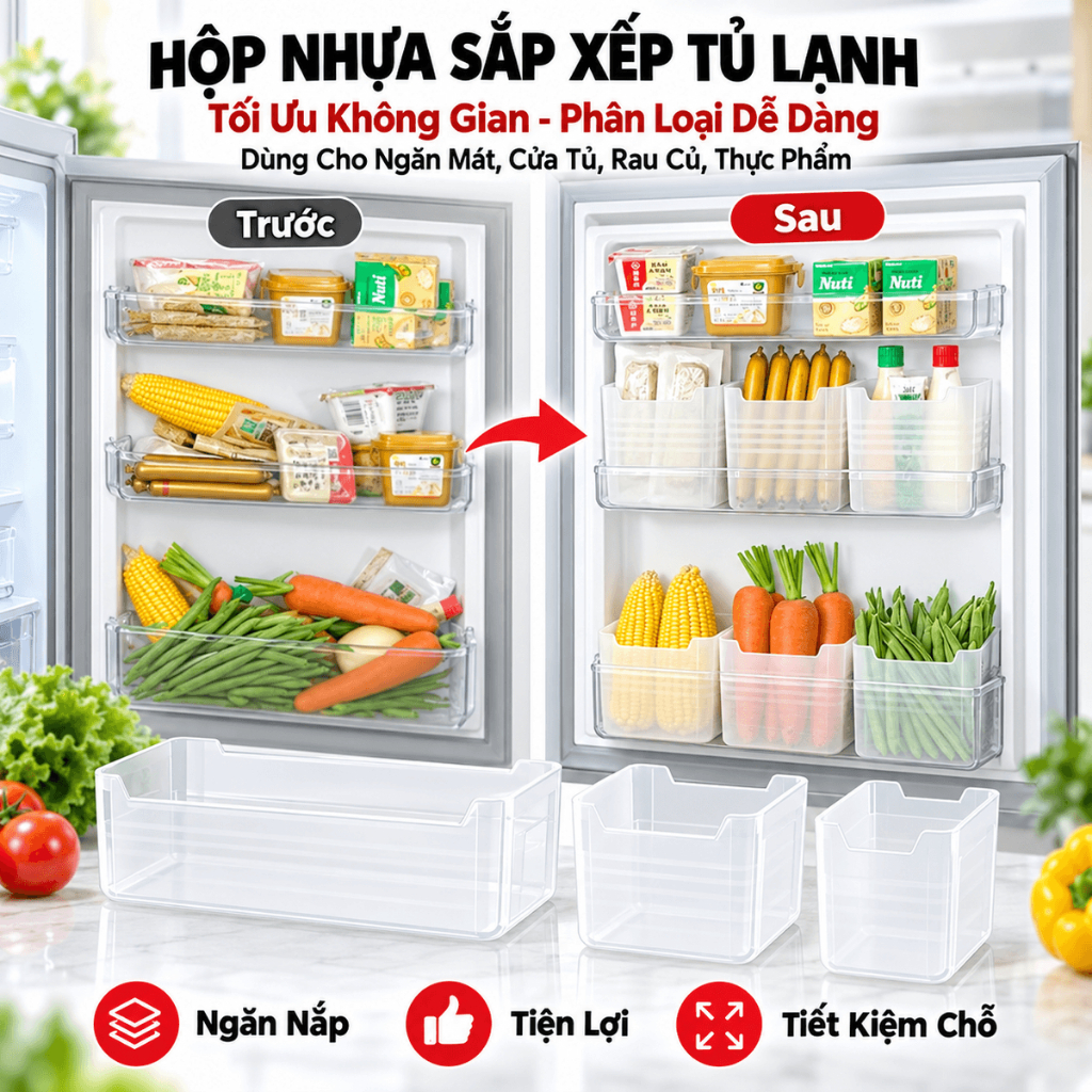 [COMBO 10] Hộp Nhựa Đựng Thực Phẩm, Đồ Ăn, Rau Củ Để Cánh Tủ Lạnh Đa Năng - HỘP ĐỰNG ĐỒ CÁNH TỦ LẠNH TIỆN LỢI