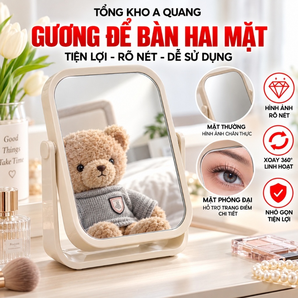 Xiaomi YouPin Gương trang điểm để bàn, gương soi di động dòng thấp 2 mặt xoay 360 độ
