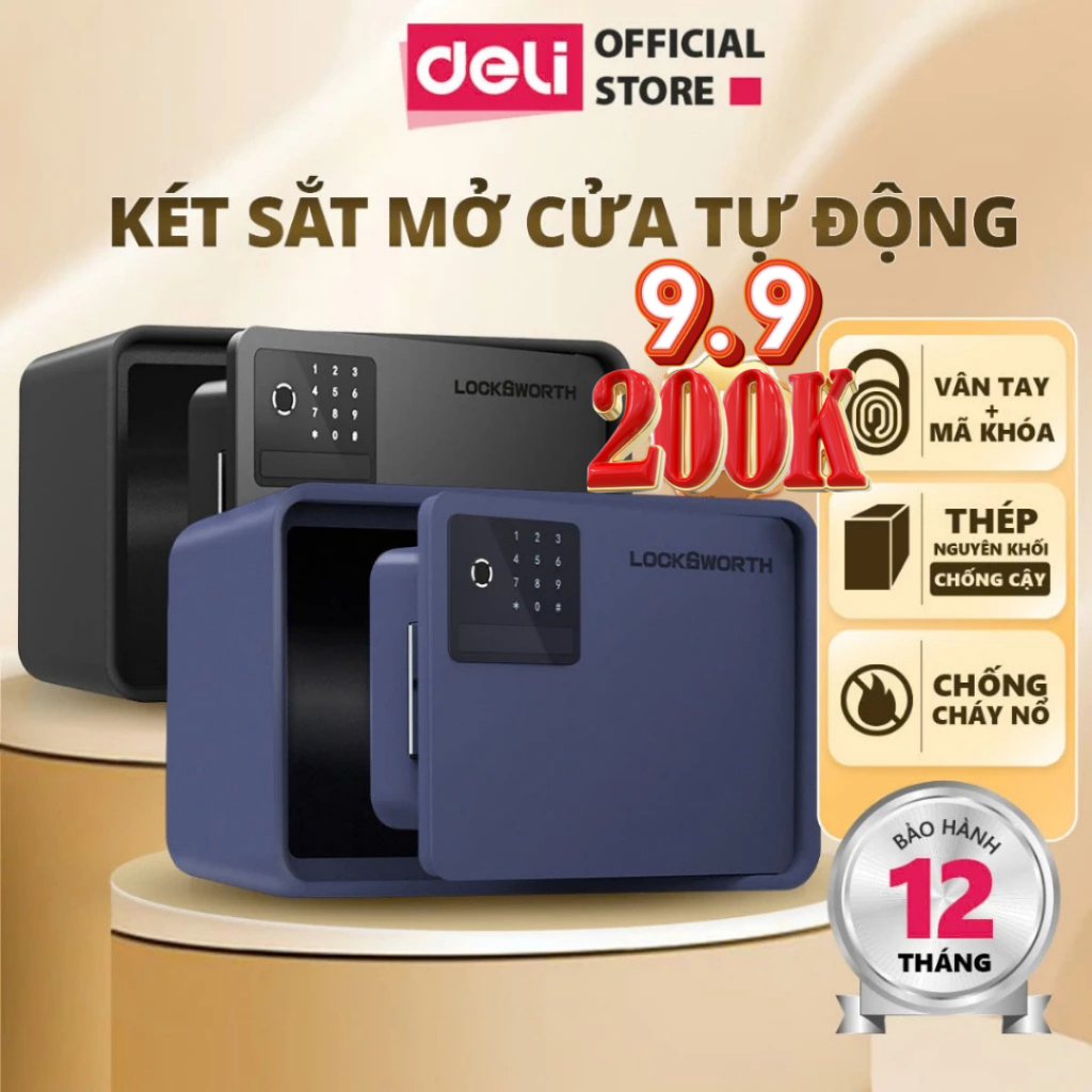 [HỎA TỐC] Két Sắt Mở Cửa Tự Động Deli Két Sắt Vân Tay Nhiều Màu Chống Cháy An Toàn Cho Gia Đình