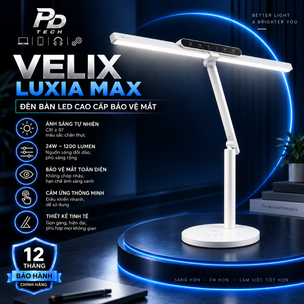 Đèn Bàn Làm Việc Velix Luxia Max V2 24W 1200 Lumen CRI>97 Bảo Vệ Mắt, Cảm Biến Tự Động, Trang Trí - Hàng Chính Hãng | BigBuy360 - bigbuy360.vn