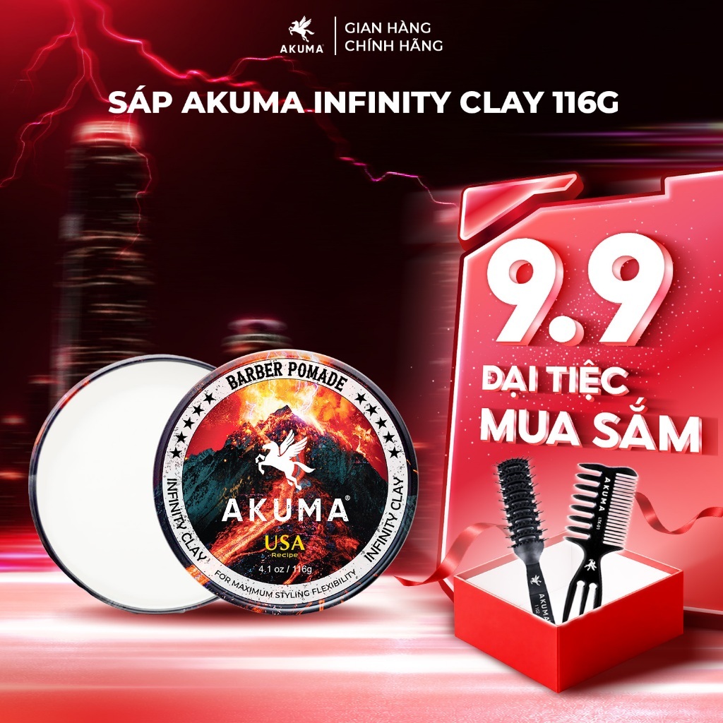 Sáp Vuốt Tóc AKUMA INFINITY CLAY độ giữ nếp tóc cao, khô ráo tự nhiên không bóng, hương nước hoa nam