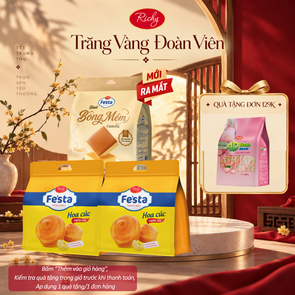 [HỎA TỐC HN] [Quà Tặng Đơn 129k] Combo 3 túi bánh mì hoa cúc ngàn lớp Festa Richy & Bánh Bông Mềm Castella[3 bánh/túi]