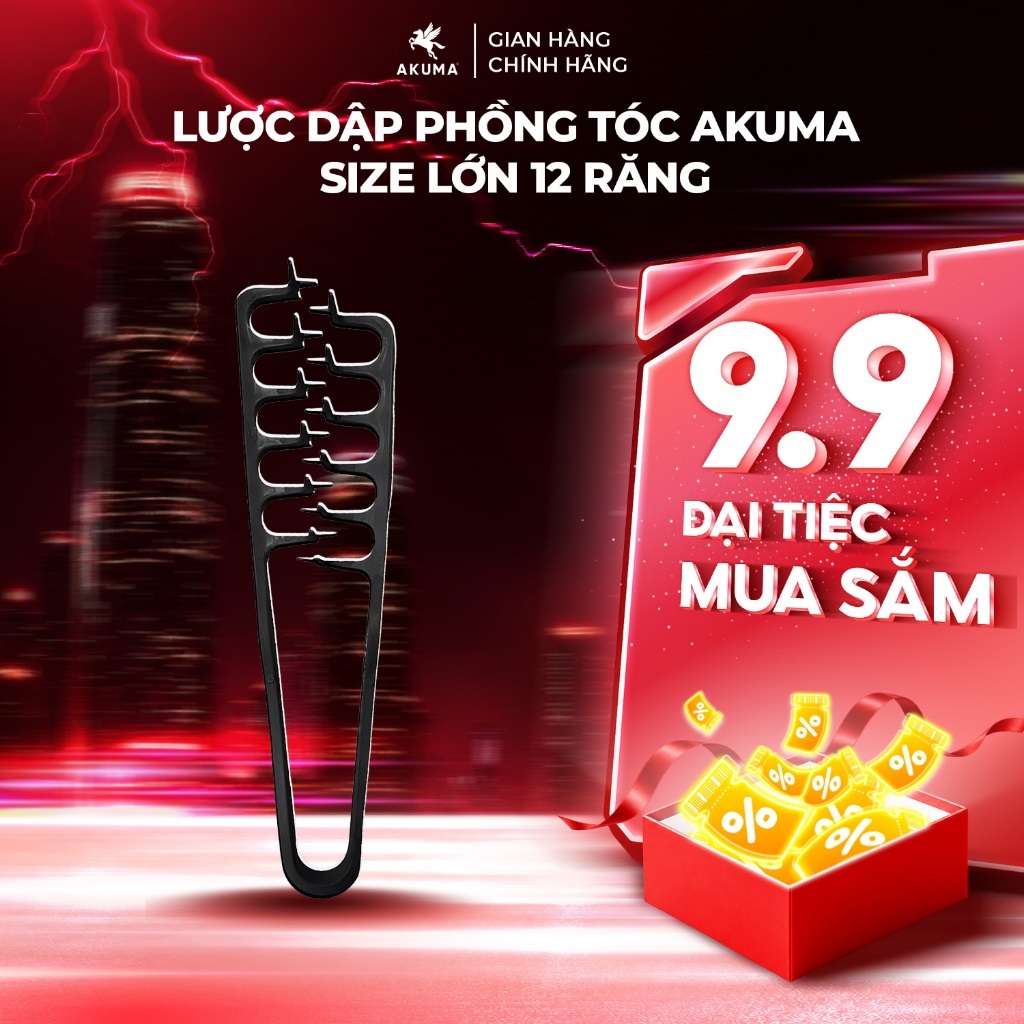 Lược dập phồng tóc AKUMA 12 răng tạo kiểu tóc bồng bềnh chuyên nghiệp