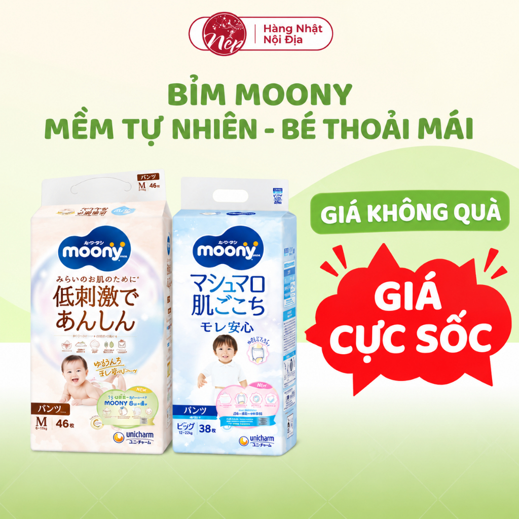 [Deal không quà] Bỉm/tã dán/quần cao cấp Moony Bé Trai Bé Gái L44/XL38/XXL26 - Hàng chính hãng - nepshop1