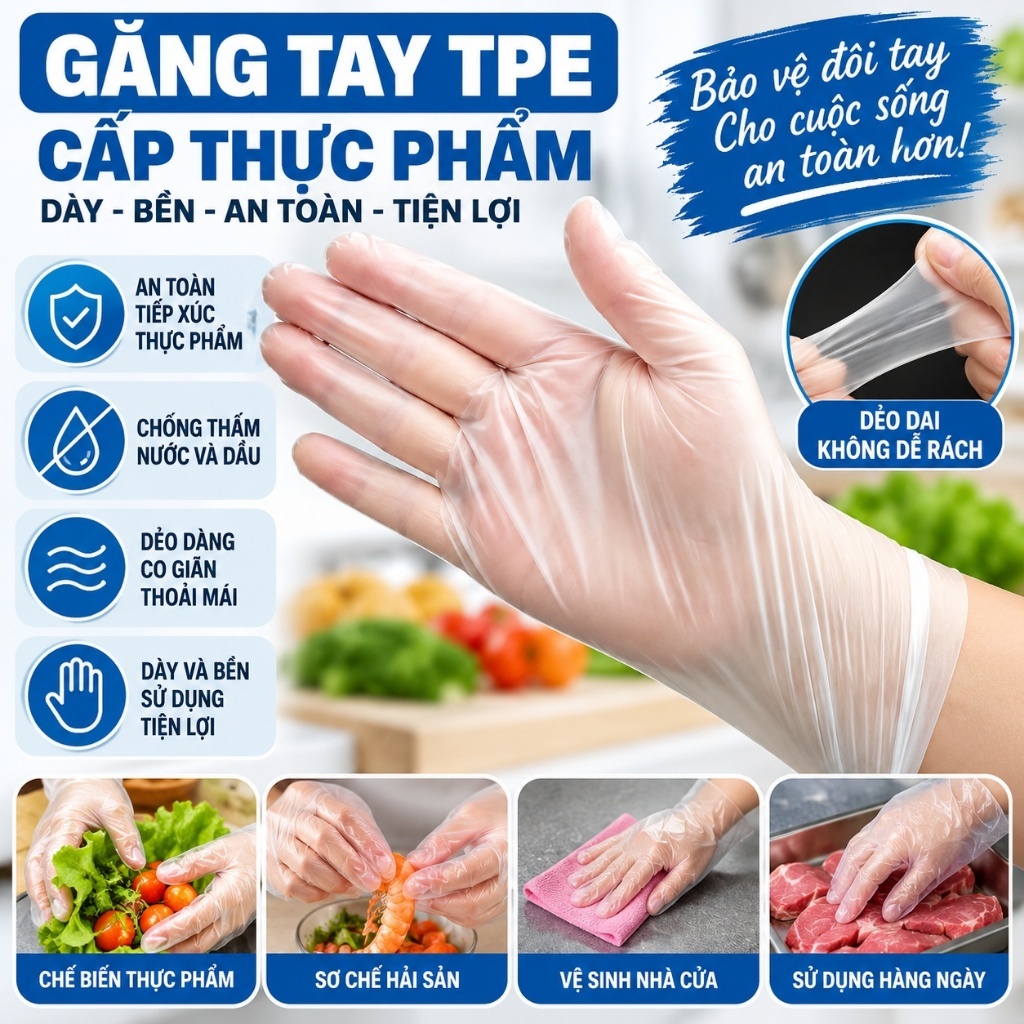 [Siêu Rẻ] Hộp 100 Cái Găng Tay Cao Su Dùng 1 Lần Làm Bếp Nấu Ăn Vệ Sinh Siêu Dai Siêu Bền