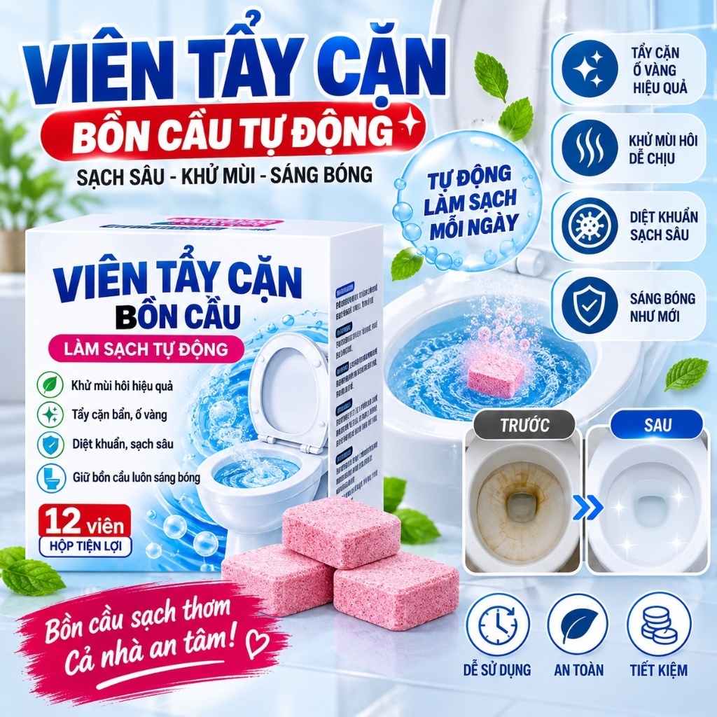 VIÊN KHỬ KHUẨN BỒN CẦU HƯƠNG NƯỚC HOA- Viên Thả Bồn Cầu Diệt Khuẩn Toilet,Hộp 12 Viên Khử Mùi Bồn Cầu Thơm Mát Dài Lâu
