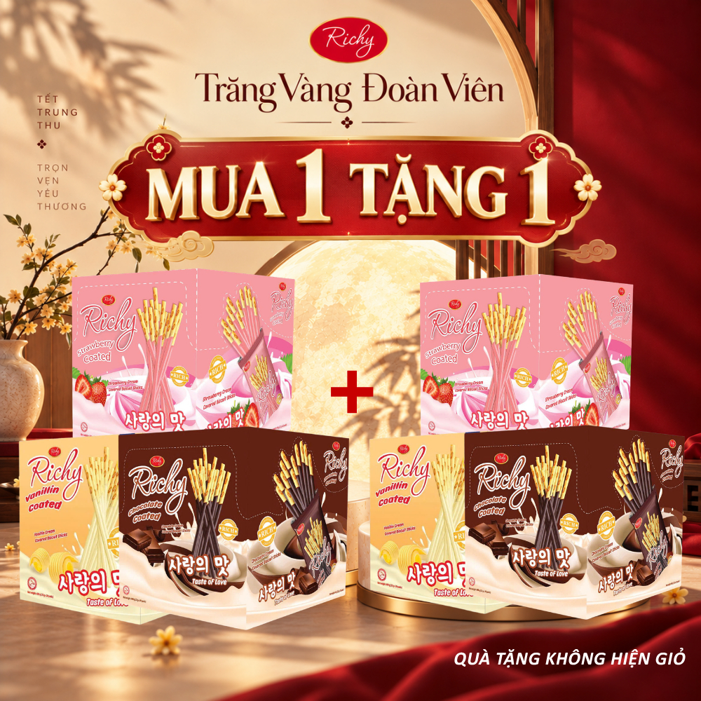 [HỎA TỐC HN] [Mua 1 Tặng 1] Bánh Que Giòn Richy Wismo Hộp 400g Vị Vani/Dâu/Socola [17-20 gói/hộp KHÁCH CÂN NHẮC]