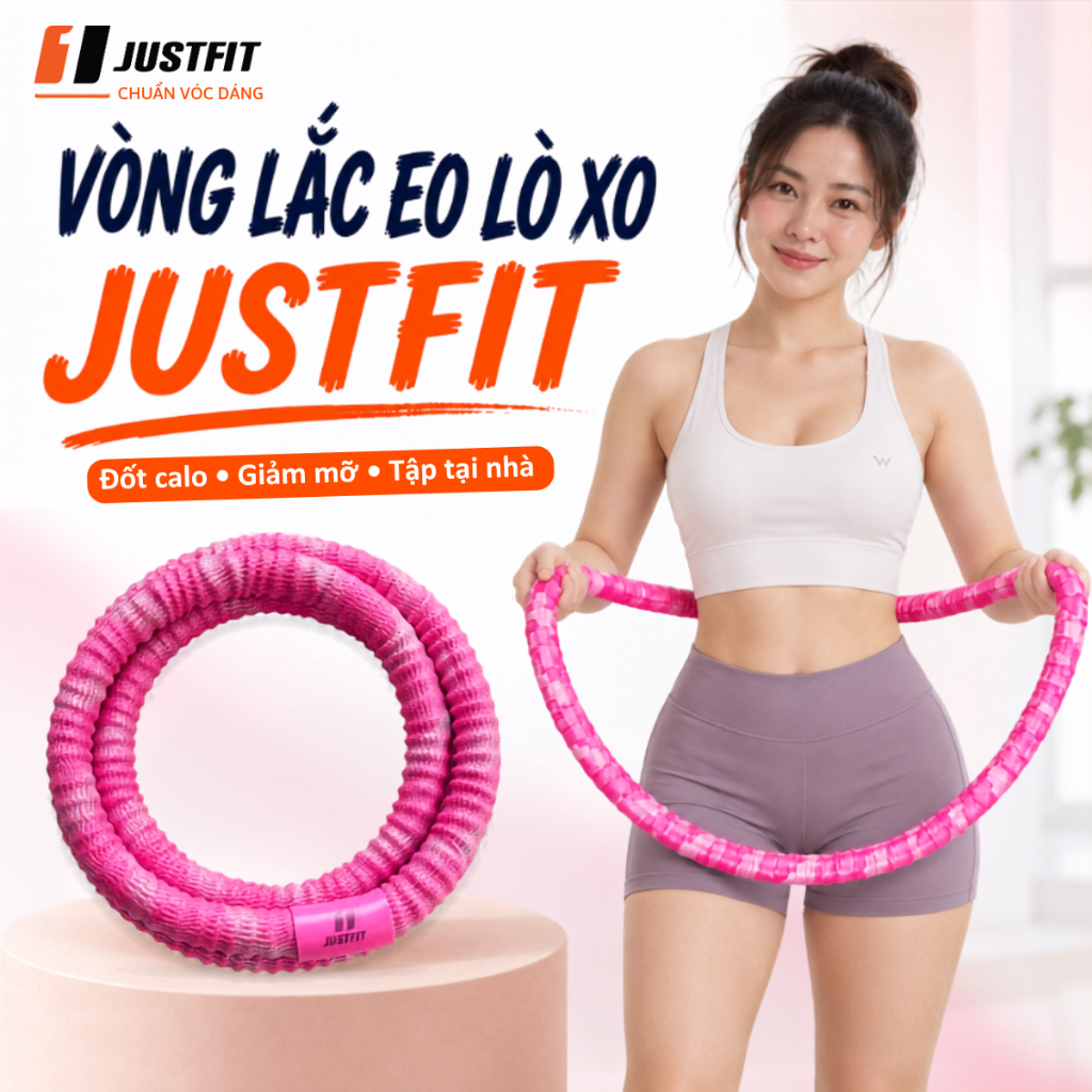Vòng lắc eo lò xo JUSTFIT bọc nhựa mềm giảm mỡ nhanh, eo thon săn chắc tập tại nhà tiện lợi