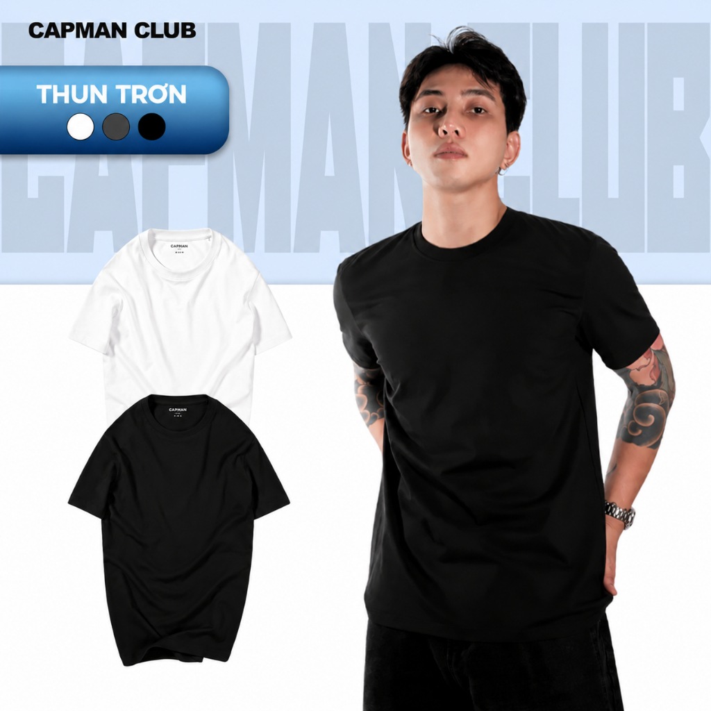 Áo thun nam Trơn Basic CAPMAN CLUB tay ngắn cổ tròn, áo phông nam form Regular Fit, vải cotton dễ mặc hàng ngày