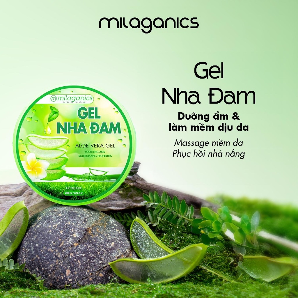 Gel nha đam MILAGANICS dưỡng ẩm body gel lô hội cấp ẩm chăm sóc da nhạy cảm 150gr