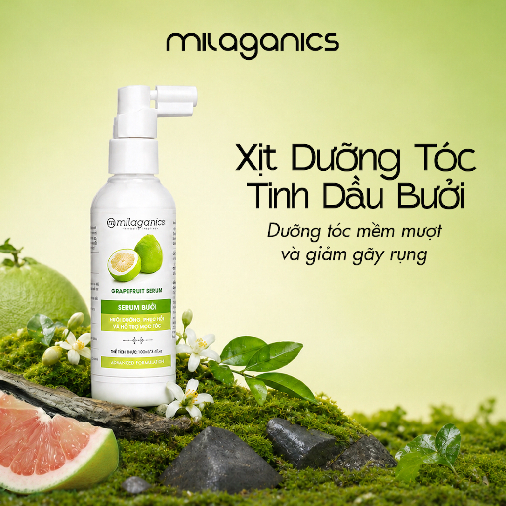 Tinh dầu bưởi MILAGANICS xịt dưỡng tóc mềm mượt, hỗ trợ giảm rụng và giúp tóc mọc dày | BigBuy360 - bigbuy360.vn