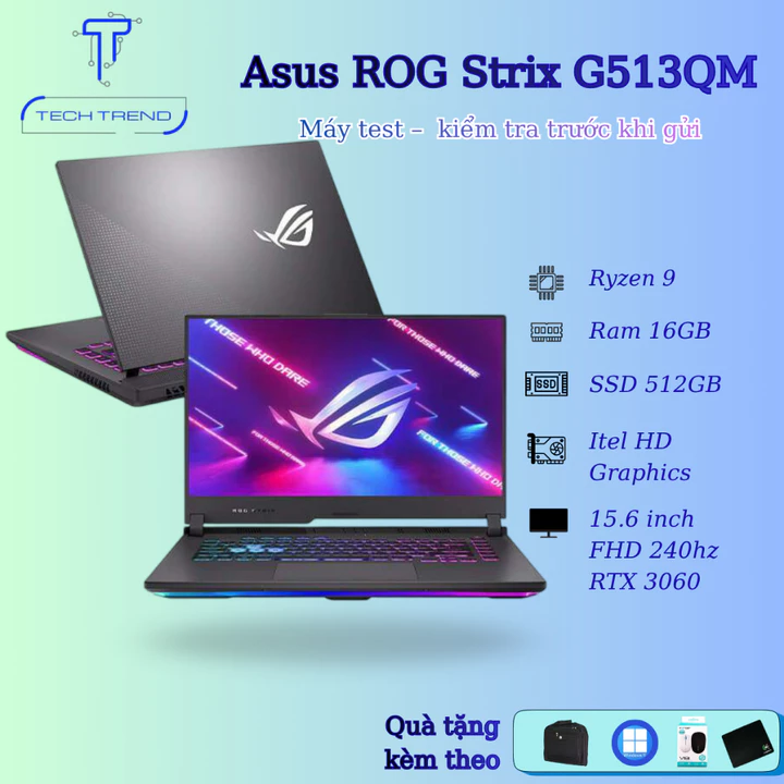 Laptop Gaming Asus ROG Strix G513QM, Ryzen 9-5900HX, Ram 16GB, SSD 512GB, màn hình 15.6inch FullHD 240Hz, VGA RTX 3060