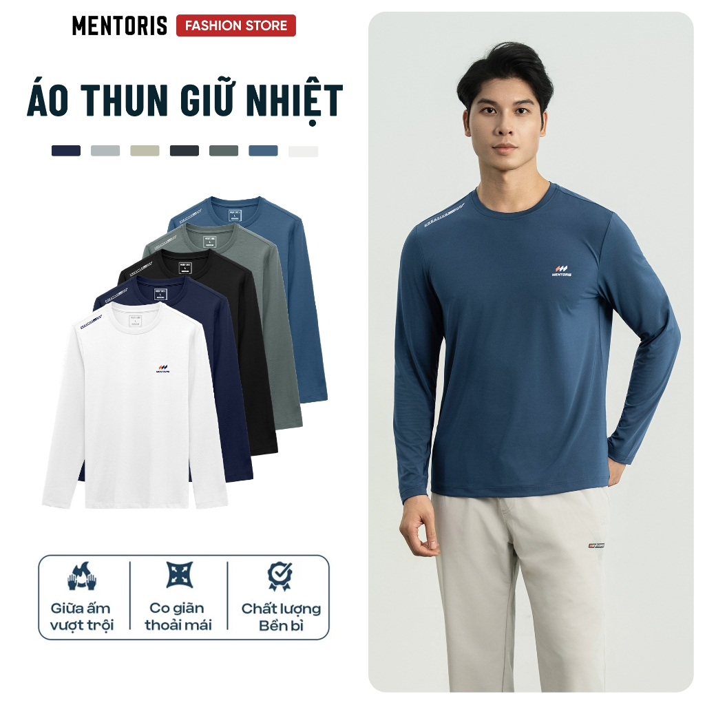 Áo thun Nam Dài tay MENTORIS, Áo thun thu đông Cao Cấp Mềm Mịn Co Giãn, Thấm hút MCTD26W001