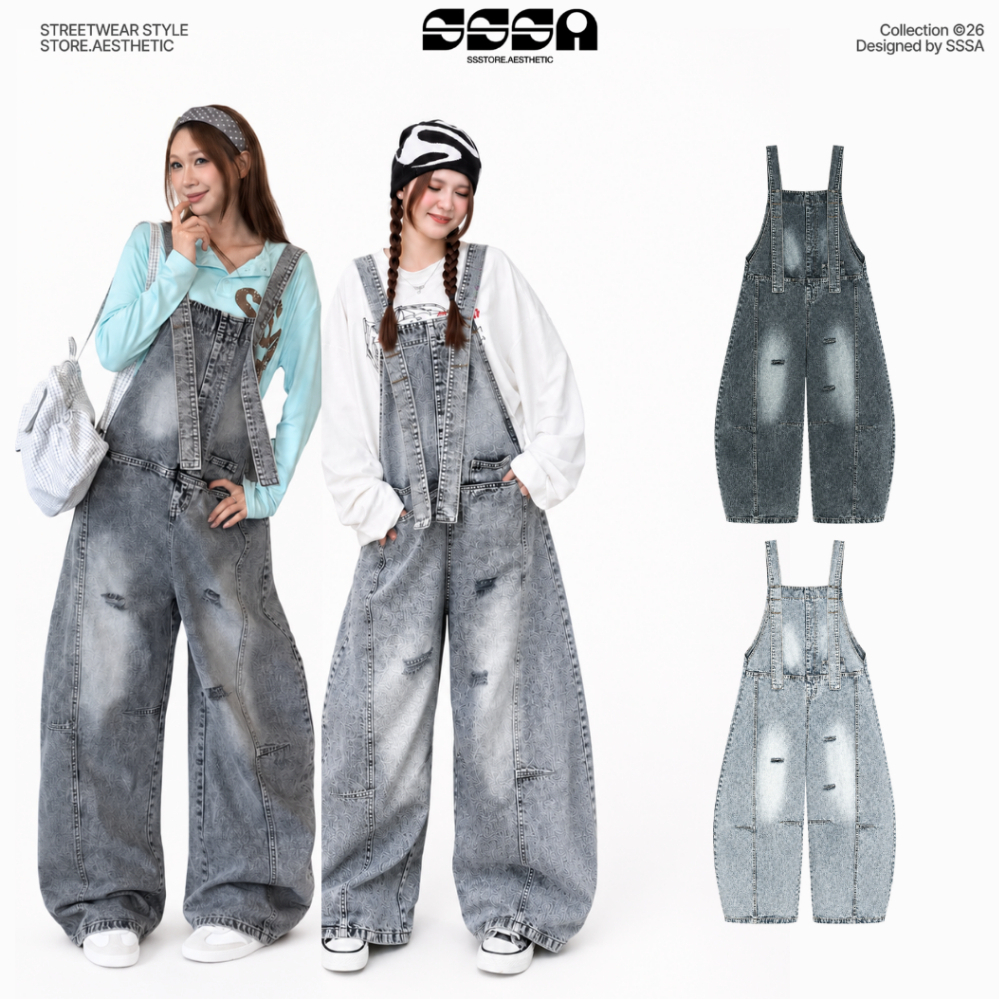 Quần Yếm Jeans Rách V3 SSS.A Ống Cong Form Unisex Cá Tính Che Khuyết Điểm Tốt SSSTORE.Aesthetic