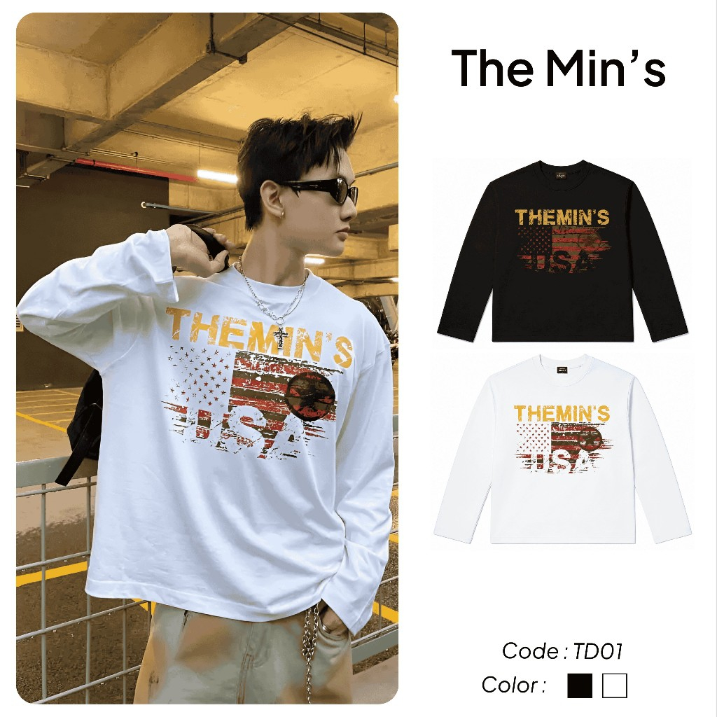 Áo Thun Dài Tay Local Brand Themin's FLAG TD01 Áo Thun Dài Tay Unisex Form Boxy Vải Cotton 260gsm