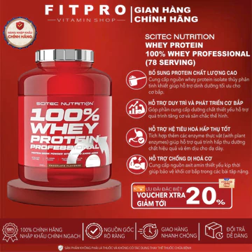 Sữa Bột Scitec Nutrition 100% Whey Protein Professional (5Lbs), Bổ Sung Protein, BCAA và EAA