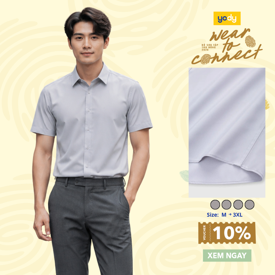 Áo sơ mi nam Yody cộc tay chất lụa nến chống nhăn dáng slim fit  TRA - MOSS26A012