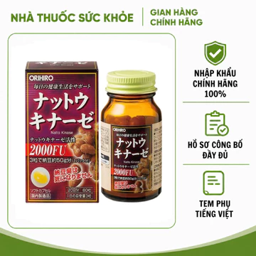 Nhập khẩu chính hãng - Viên Uống Nattokinase 2000FU Orihiro Nhật Bản Hỗ Trợ Tim Mạch Hộp 60 Viên
