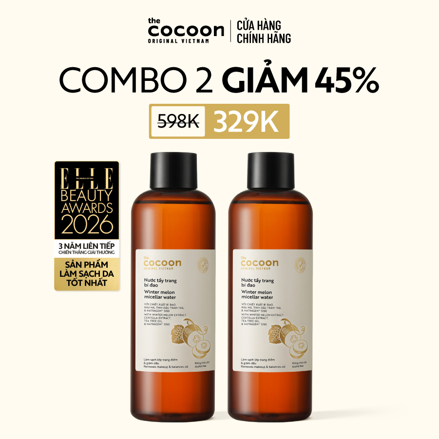 [MUA 2 GIẢM 42%] Combo 2 Nước tẩy trang bí đao Cocoon tẩy sạch makeup & giảm dầu 500ml