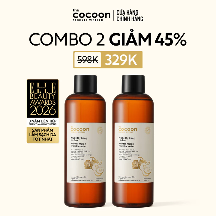 [MUA 2 GIẢM 42%] Combo 2 Nước tẩy trang bí đao Cocoon tẩy sạch makeup & giảm dầu 500ml