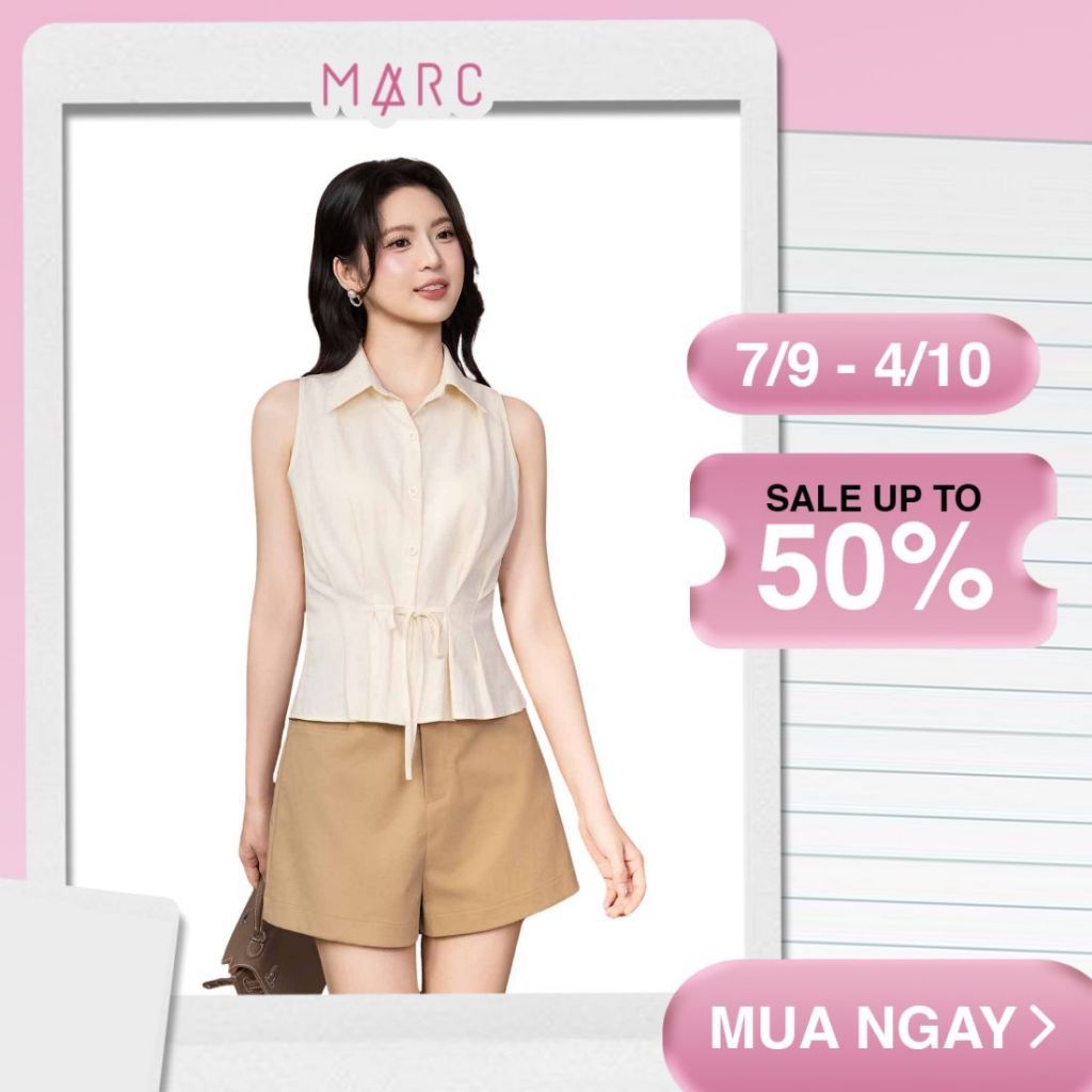MARC - Áo linen công sở sát nách chiết ly eo, Áo linen sát nách chiết ly eo đi làm - CBAK022615