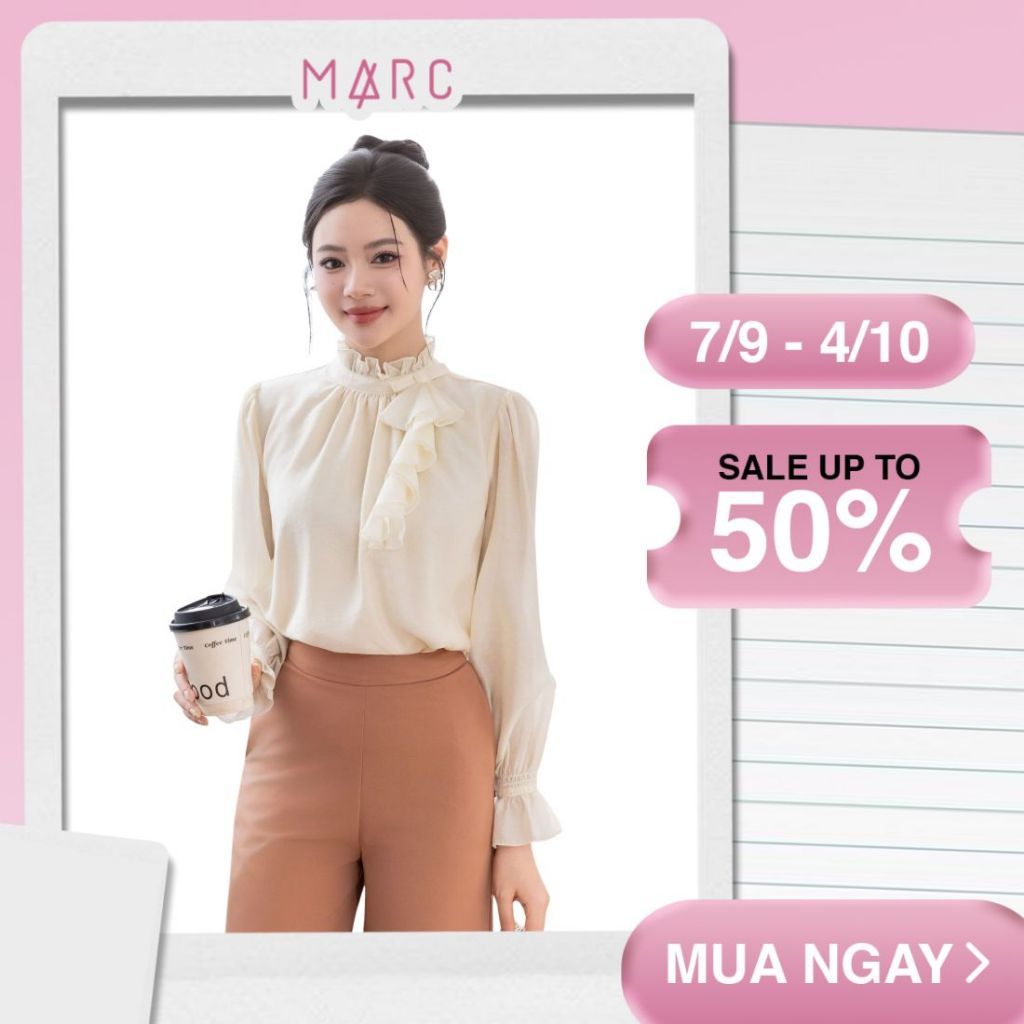 MARC - Áo sơ mi đi làm, áo sơ mi công sở chất liệu tơ cổ phối bèo - CBAK032632